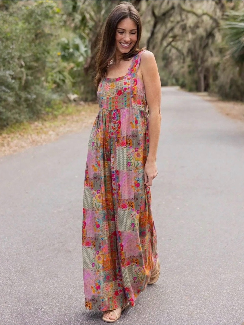 NATURAL LIFE Tricia Wide-leg Jumpsuit in Pink Floral Patchwork